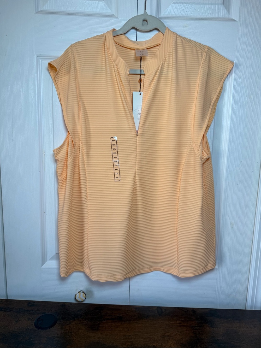CALIA Women’s XXL Peach Ribbed Half Zip Cap Sleeve Activewear, Golf, Casual NWT - Picture 2 of 10